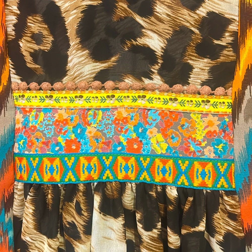 Ivy Jane Leopard Print Chiffon Dress Cover-up Sheer Bohemian Colorful Size Small - Picture 12 of 16